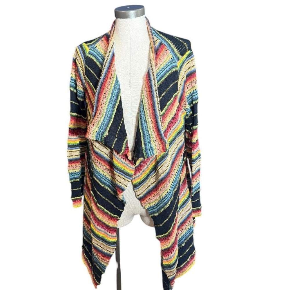Polo Ralph Lauren Womens Medium Striped Silk Blend Open Front Cardigan Sweater